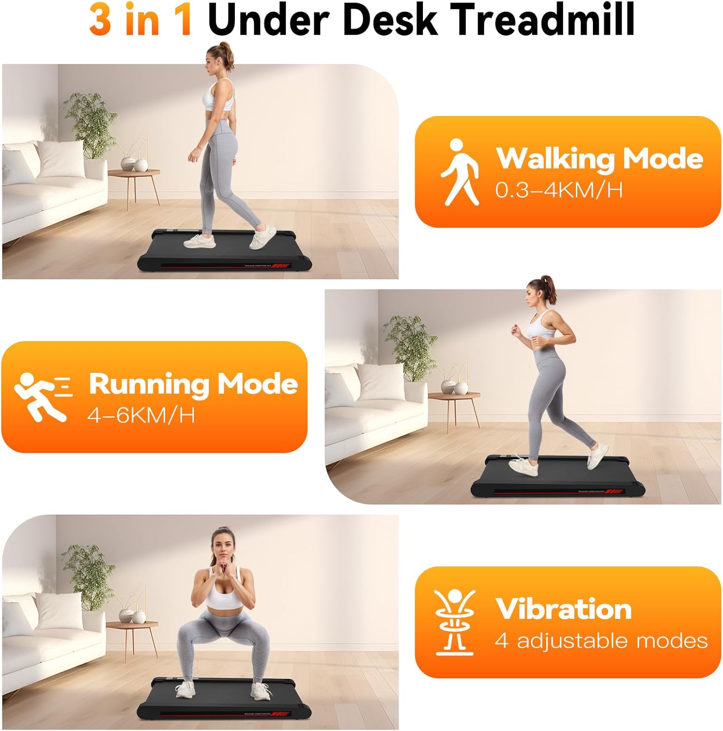 4-in-1 Under-Desk Vibration Walking Pad for Home & Office
